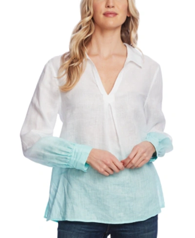 Shop Vince Camuto Dip-dye Linen Tunic In Ultra White