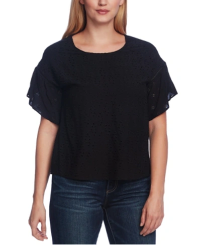 Shop Vince Camuto Eyelet Tulip-sleeve Top In Rich Black