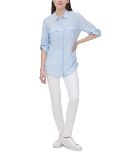 Shop Calvin Klein Button-up Shirt In Cashmere Blue