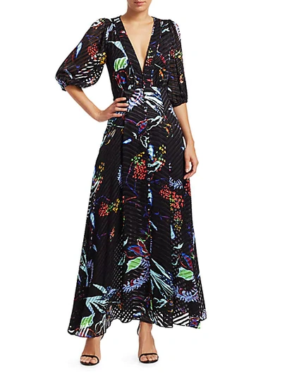 Shop Tanya Taylor Ariela Burnout Striped Floral Stretch-silk Maxi Dress In Surreal Floral