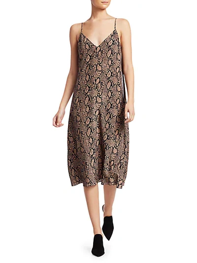 Shop Frame Python Print Silk Slip Dress In Chocolate Multi