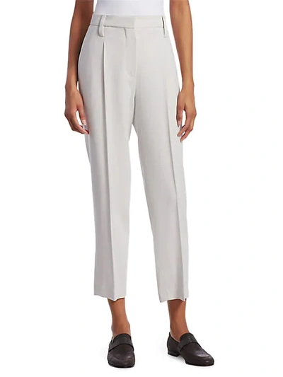Shop Brunello Cucinelli Crepe Wool Cropped Trousers In Salt
