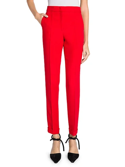 Shop Giorgio Armani Slim-fit Silk-blend Trousers In Red