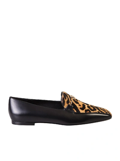 Shop Burberry Leopard Print Loafers In Black