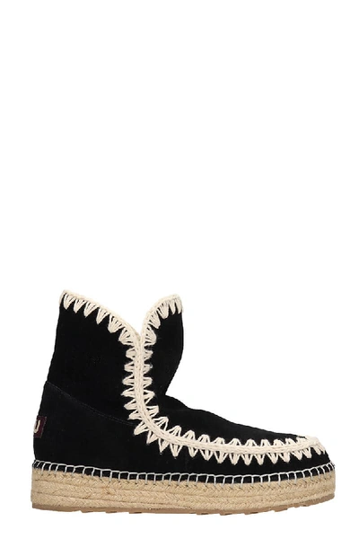 Shop Mou Eskimo 18 Low Heels Ankle Boots In Black Suede