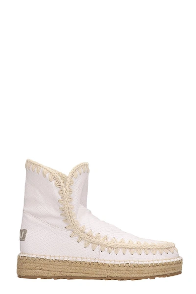 Shop Mou Eskimo 18 Low Heels Ankle Boots In White Leather