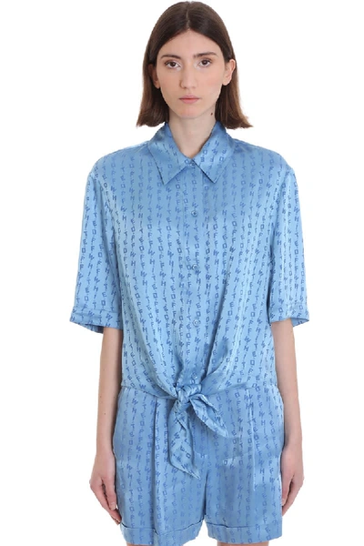 Shop Off-white Logo Baseball Shirt In Blue Viscose