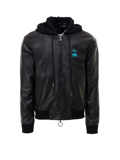 Shop Off-white Leather Arrow Bomber Jacket In Black