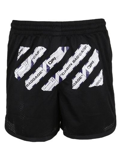 Shop Off-white Airport Tape Mesh Shorts In Black Multi