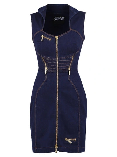 Shop Versace Jeans Couture Zipped Dress In Blue