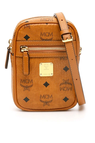 Shop Mcm Visetos Crossbody Mini Bag In Cognac (brown)