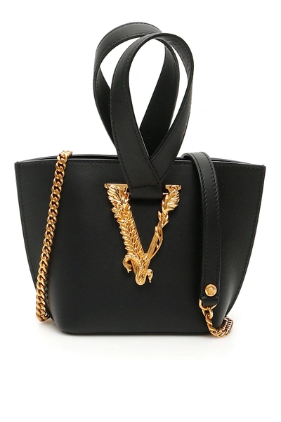 Shop Versace Virtus Mini Bucket Bag In Nero Oro Tribute (black)