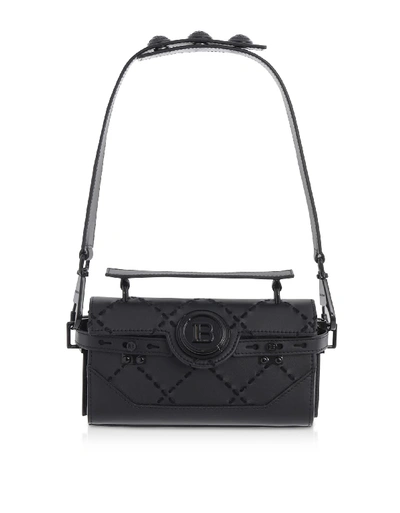 Shop Balmain Black Leather & Suede Bbuzz Baguette 19 Shoulder Bag