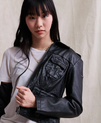 Shop Superdry Angelina Harrington Leather Jacket In Black