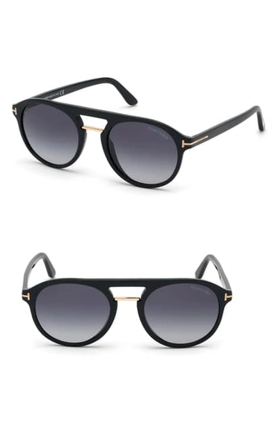 Shop Tom Ford Ivan 54mm Polarized Aviator Sunglasses In Shiny Black/ Gradient Blue