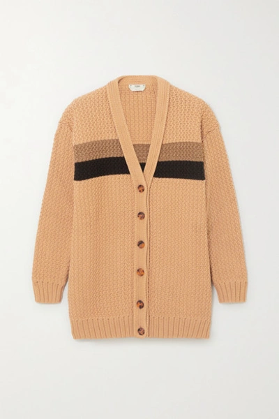 Shop Fendi Striped Cotton-blend Cardigan In Brown