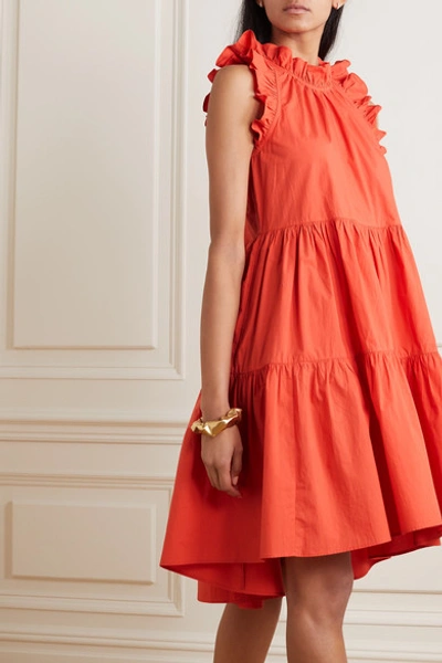 Shop Ulla Johnson Tamsin Ruffled Tiered Cotton Dress In Coral
