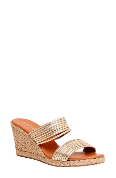 Shop Andre Assous Amy Wedge Sandal In Platino Leather