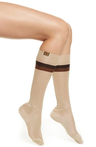 Shop Fendi Ribbed Knee High Socks In Cream