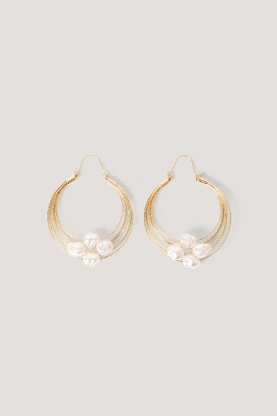Shop Na-kd Pearl Detailed Wire Hoop Earrings Gold