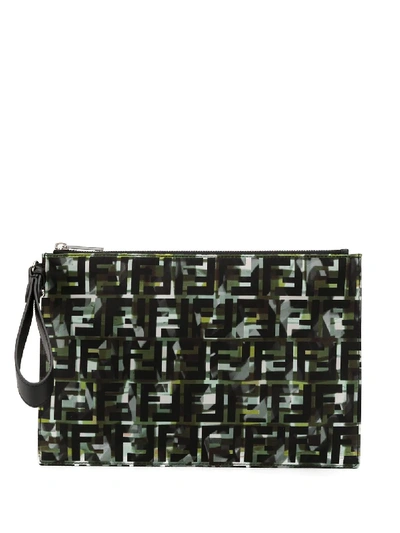 Shop Fendi Camouflage Ff Print Pouch In Green