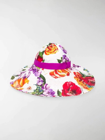 Shop Dolce & Gabbana Floral-print Sun Hat In White