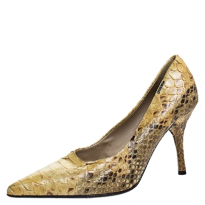 Pre-owned Loriblu Yellow Python Pointed Toe Pumps Size 39