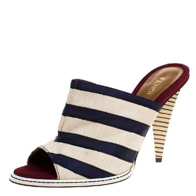 Pre-owned Fendi Tricolor Striped Canvas Slide Sandals Size 36 In Multicolor
