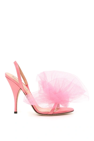 Shop Marco De Vincenzo Satin Sandals With Tulle Bow In Pink