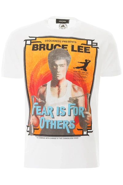 Shop Dsquared2 Bruce Lee Print T-shirt In White,orange,light Blue