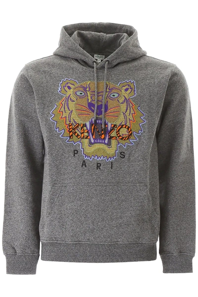 Shop Kenzo Hiking Tiger Embroidery Hoodie In Grey