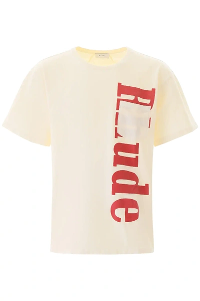 Shop Rhude Logo Print T-shirt In Beige,red