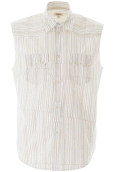 Shop Phipps Sleeveless Striped Shirt In White,brown