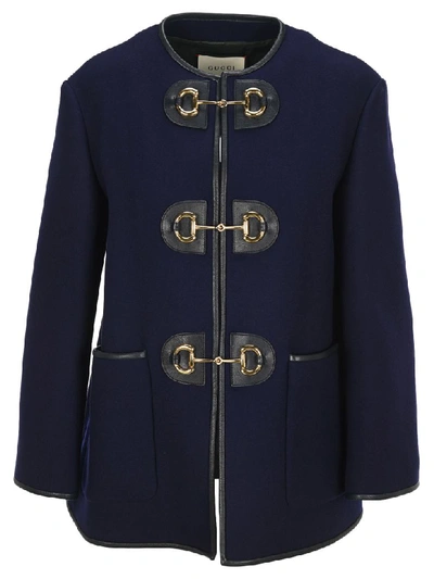 Shop Gucci Horsebit Military Jacket In Purple Blue