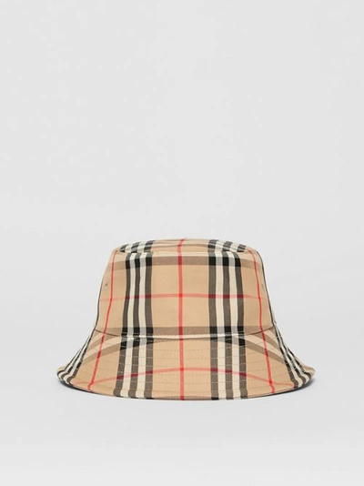 Shop Burberry Vintage Check Technical Cotton Bucket Hat In Archive Beige