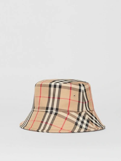 Shop Burberry Vintage Check Technical Cotton Bucket Hat In Archive Beige