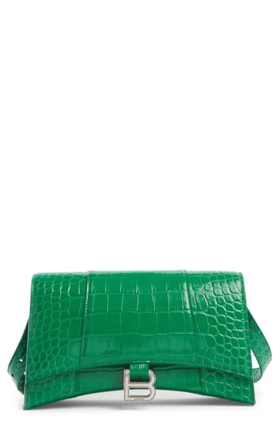 Shop Balenciaga Hourglass Baguette Leather Shoulder Bag In Leaf Green