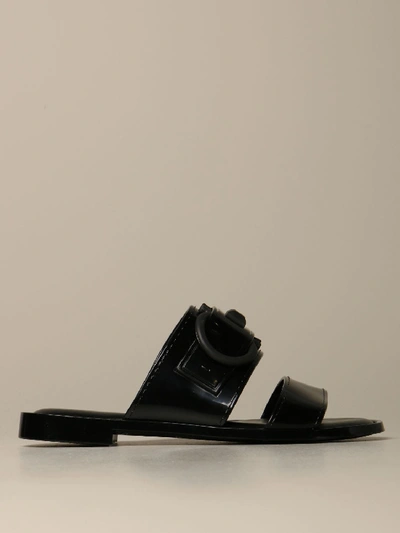 Shop Ferragamo Flat Sandals Taryn Sandal With Double Bands With Mediterranean Hook In Black