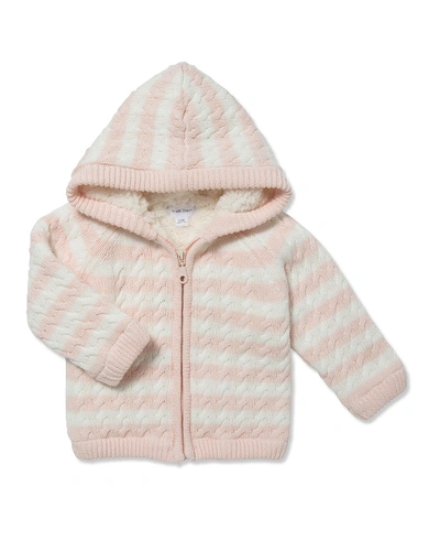 Shop Angel Dear Striped Knit Sherpa Lined Hooded Jacket In Pink