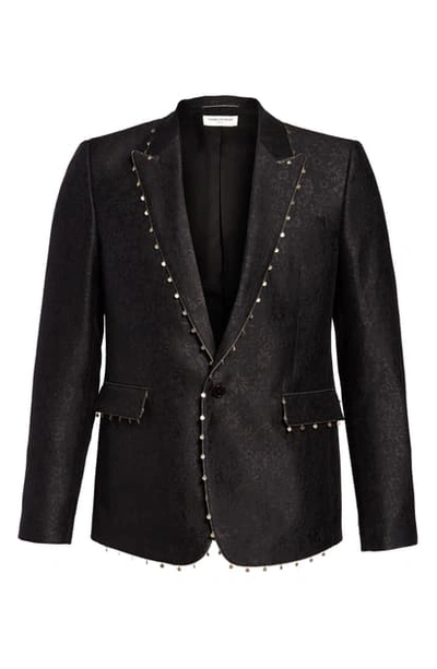 Shop Saint Laurent Jardin Noir Embellished Wool & Silk Jacquard Sport Coat In Black
