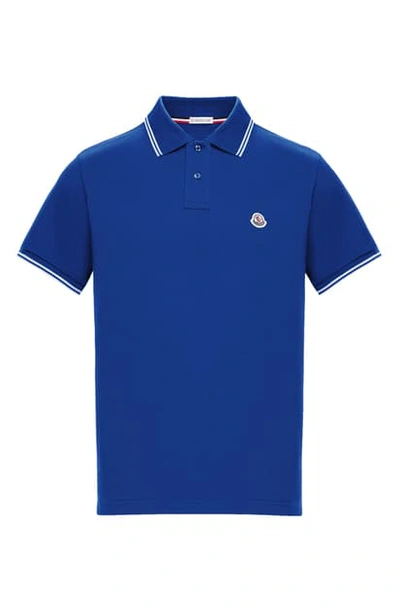 Shop Moncler Tipped Short Sleeve Polo In Medium Blue