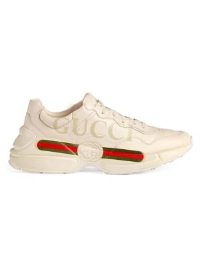 Shop Gucci Rhyton  Logo Leather Sneakers In Ivoire