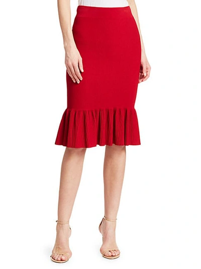 Shop Akris Punto Flounce Hem Ribbed Knit Skirt In Cranberry