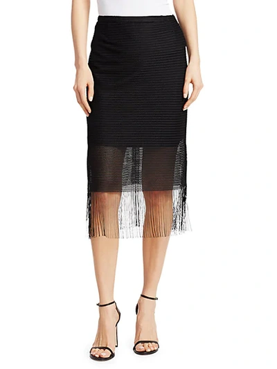 Shop Akris Punto Fringed Mesh Midi Skirt In Black