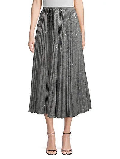 Shop Lafayette 148 Jahira Pleated Sequin Skirt In Nickel