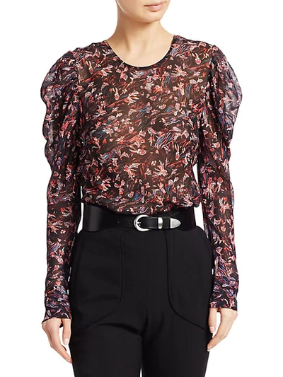 Shop Iro Lou Floral Puff Sleeve Blouse In Black