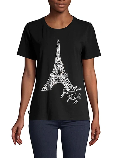 Shop Karl Lagerfeld Eiffel Tower-print Cotton Tee In Black