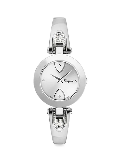 Shop Ferragamo Gilio Silvertone Stainless Steel & Diamond Bracelet Watch