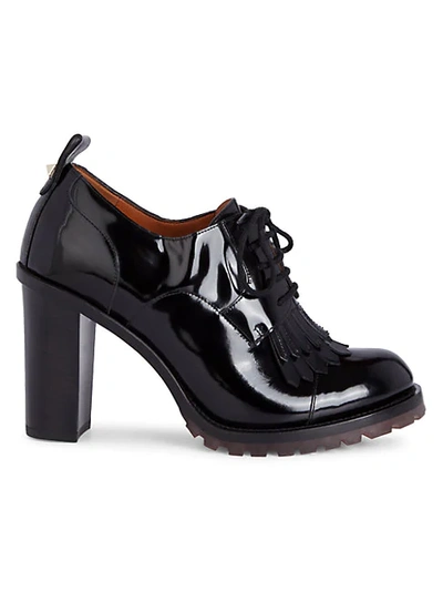 Shop Valentino Patent Leather Derby Booties In Nero