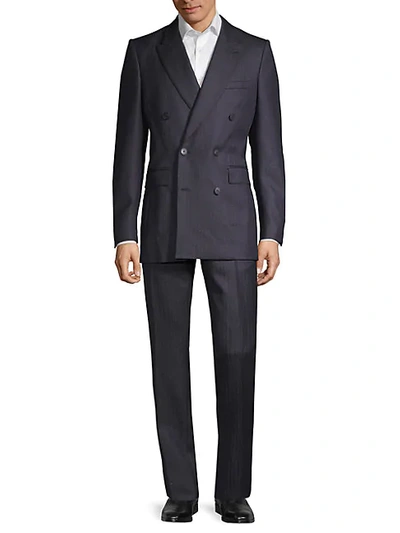 Shop Burberry Standard-fit Double-breasted Wool Suit In Ink Blue